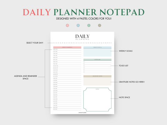 Vivid Day Planner - Daily Planner Notepad - portrait